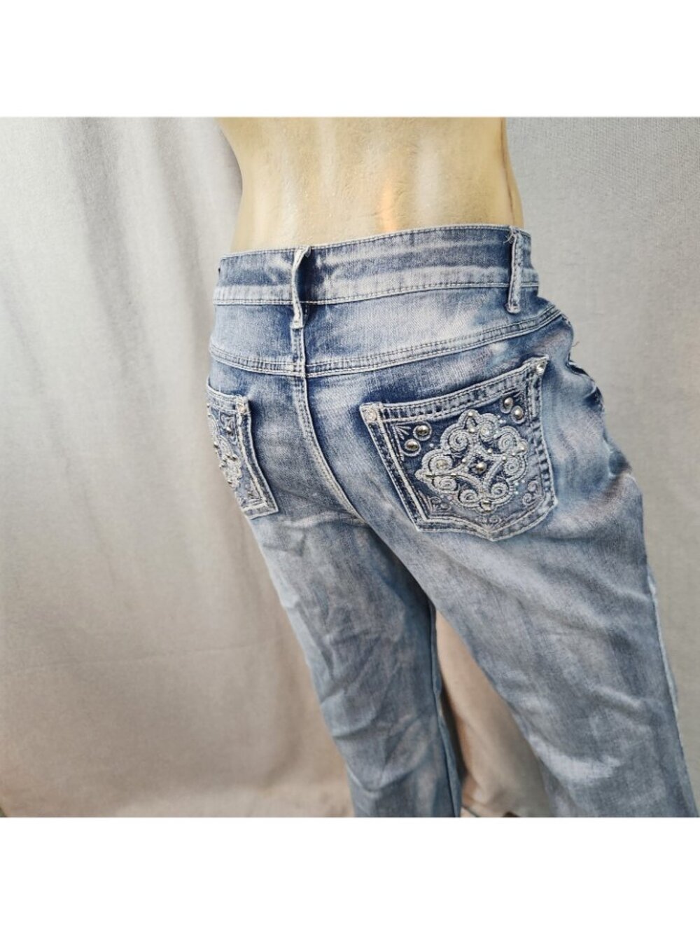 Cato Blue Jeans Mid Rise Acid Wash Boot Lg Denim Blue Jean Petite Siz 14P 34Wx29 - Picture 7 of 16